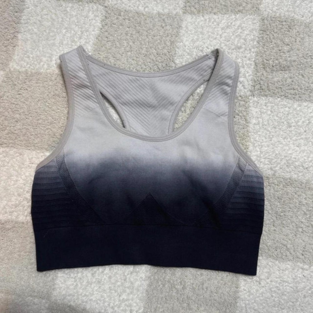 Zyia Active Gray Black Gradient Ombre Textured Racerback Sports Bra Womens XS
